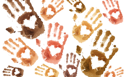 Different coloured watercolour handprints representing diversity
