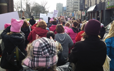 Crowd marching for women's march