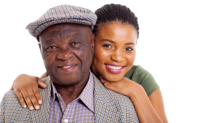 Woman hugging her elderly father