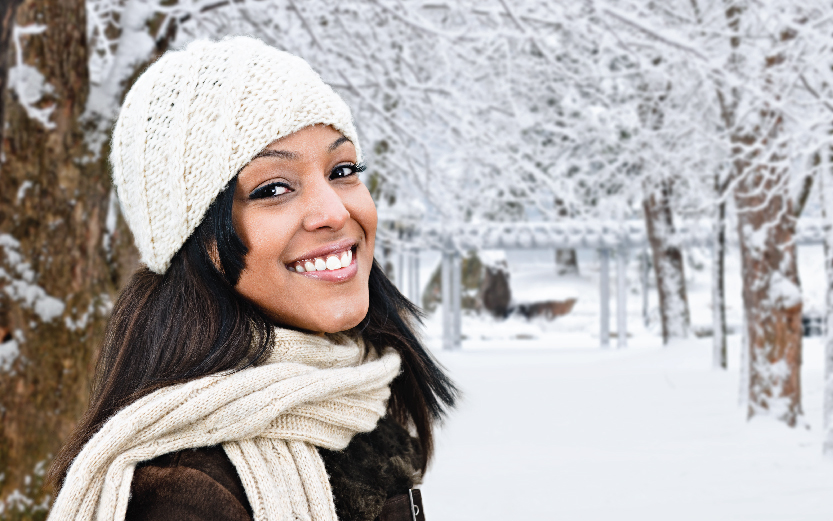 smiling woman in the winter